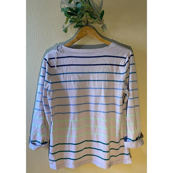 Talbots Knit Top Large Purple Blue Striped Lace Shoulder 3/4 Rolled Cuff Sleeve - Picture 4 of 9